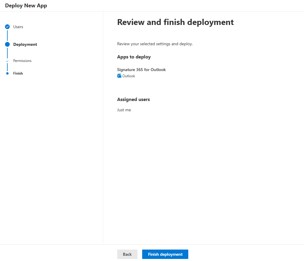 Review and finish deployment screen with Finish deployment button
