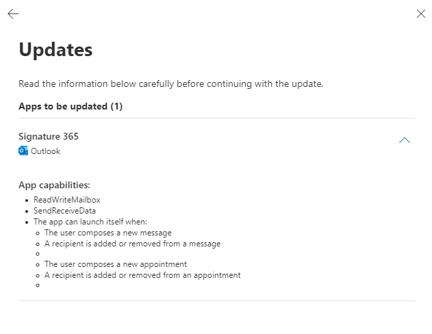 Update page showing Accept and update button for manifest-based update