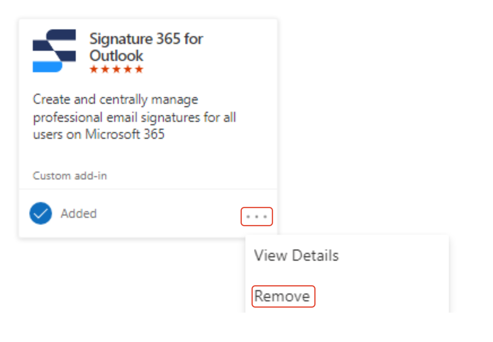 Outlook custom add-in context menu with the Remove option