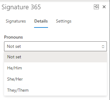 Signature 365 task pane Details tab in OWA showing editable signature fields