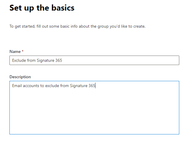 New group name and description form fields