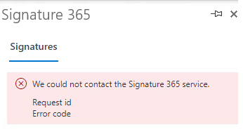 Signature 365 add-in connection error message for on-premise mailbox