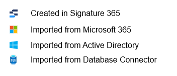 Signature 365 field data source icons showing the four possible source types