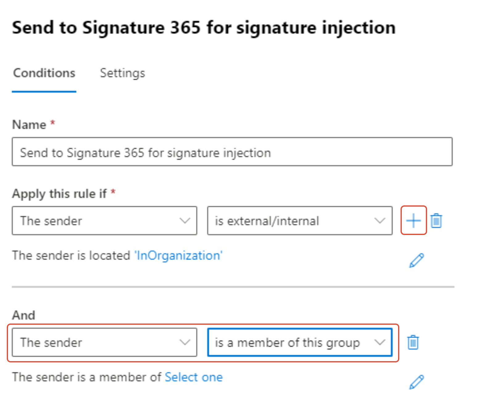 Adding sender is a member of this group condition