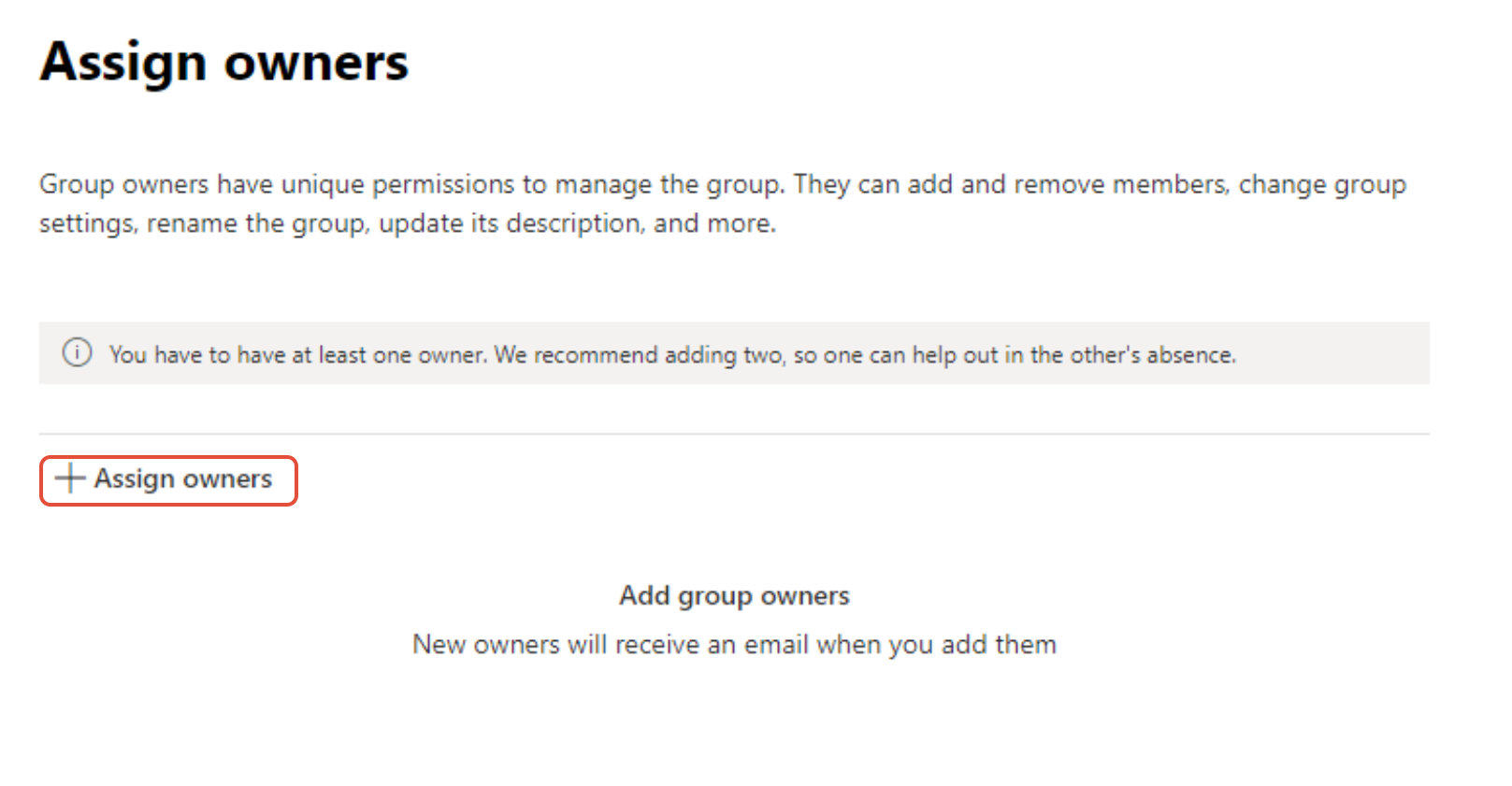 Assign a group owner dialog