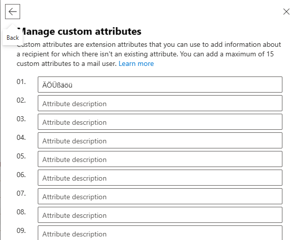 Custom attributes dialog with attribute fields
