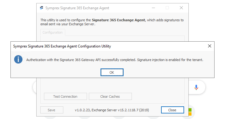 Exchange Agent successful connection test result