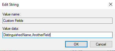 Registry Editor showing Custom Fields string value