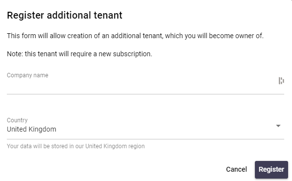 Tenant registration confirmation screen showing details to review