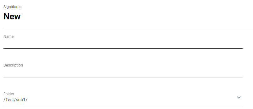 Signature 365 showing a new template created in the selected folder